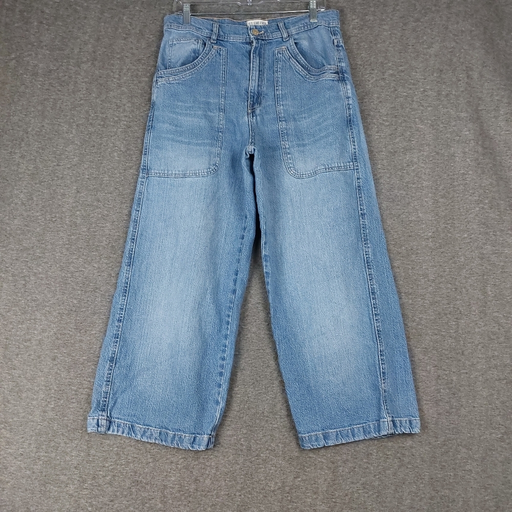 WE THE FREE JEANS WOMENS BLUE PIPER WIDE LEG CROP DENIM CAPRI PANTS SIZE 30 - Picture 1 of 10